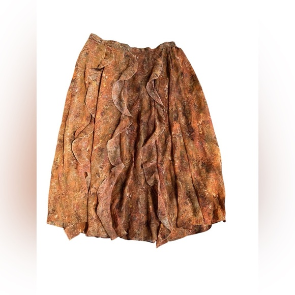 Y2K Brown Orange Abstract Midi Ruffle Skirt Large Boho Hippie Festival - Picture 6 of 6